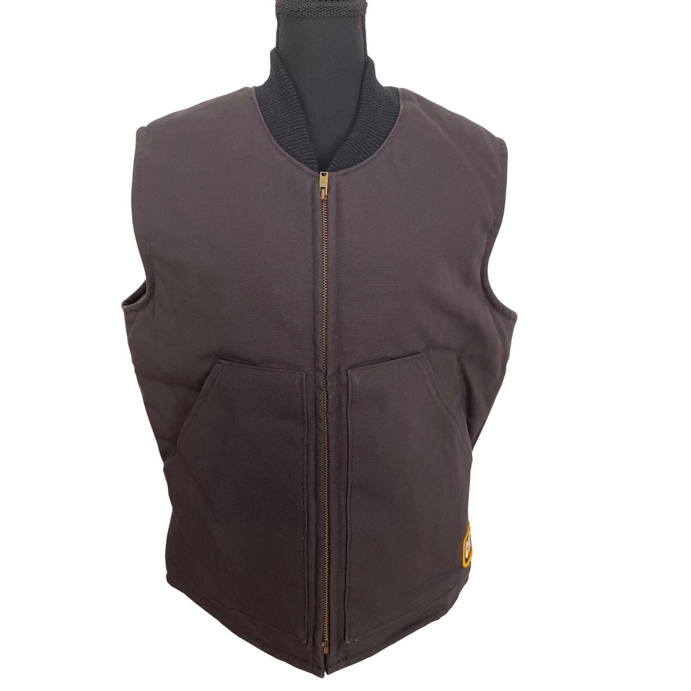 CAT Work Vest Mens Medium Black NOS Canvas Quilted Insulated Vintage Gorpcore